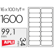 APLI ETIQUETA IMPRESORA 99,1x34mm 16x100-PACK 02418